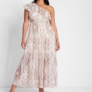 Express Rachel Zoe Metallic Printed Ruffle Tiered Maxi Dress